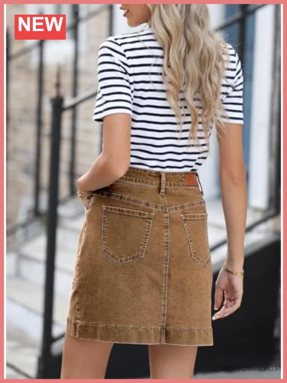 High Waisted Denim Skirt with Pockets Cotton Blend